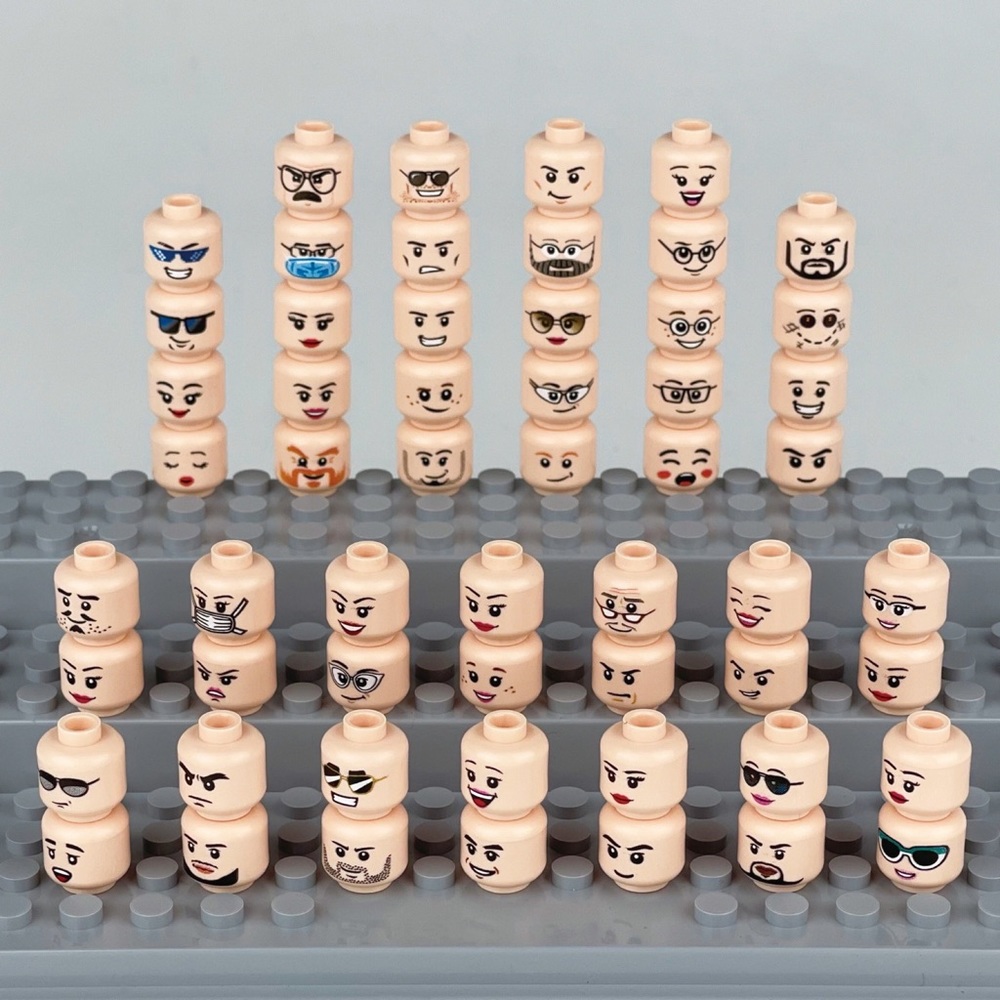 56x Heads with Expressive Facial Features - Build your own minifigure